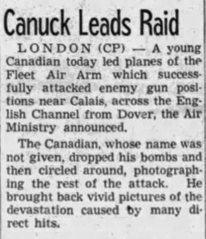 Times Colonist, 21 June 1940: The Calais raid