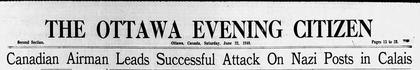 The Ottawa Citizen, 22 June 1940: The Calais raid, whole headline