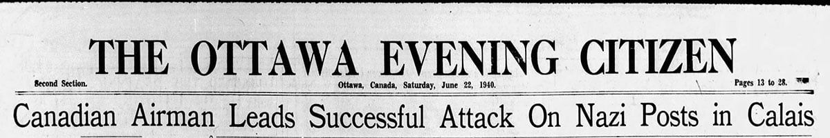 Newspaper cutting, The Ottawa Citizen, 22 June 1940