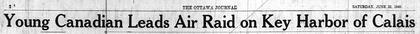The Ottawa Journal, 22 June 1940: The Calais raid, whole headline
