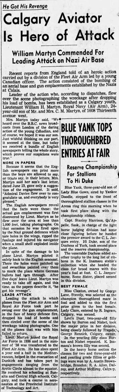 Calgary Herald, 10 July 1940: The Calais raid