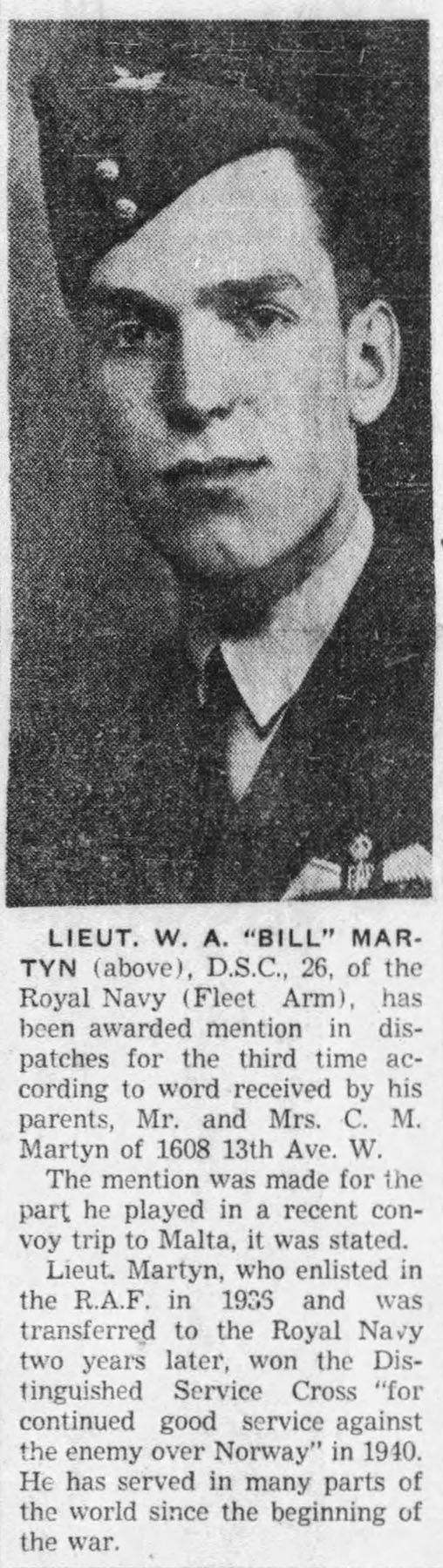 Newspaper cutting, Calgary Herald, 7 December 1942