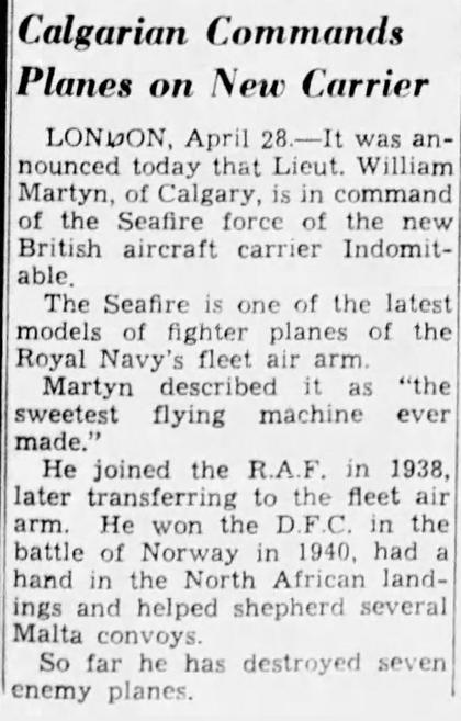 The Leader-Post, 28 April 1943: Indomitable’s Seafires