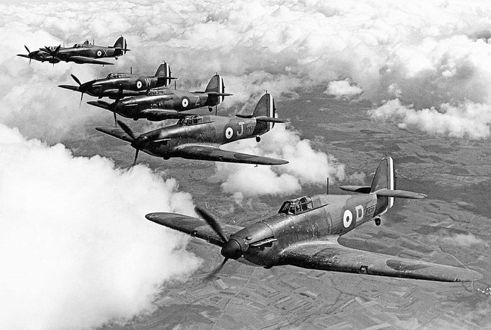 Hawker Hurricanes in formation over France, April 1940