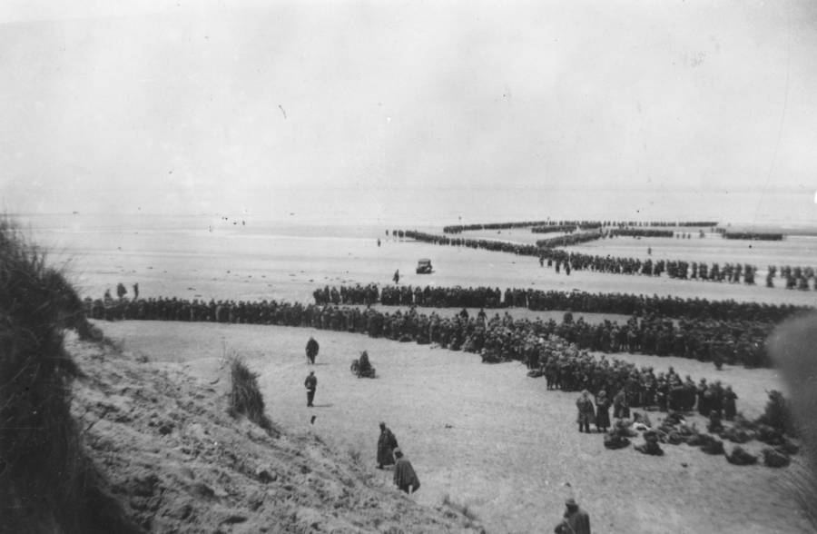 Soldiers on the beach at Dunkirk.